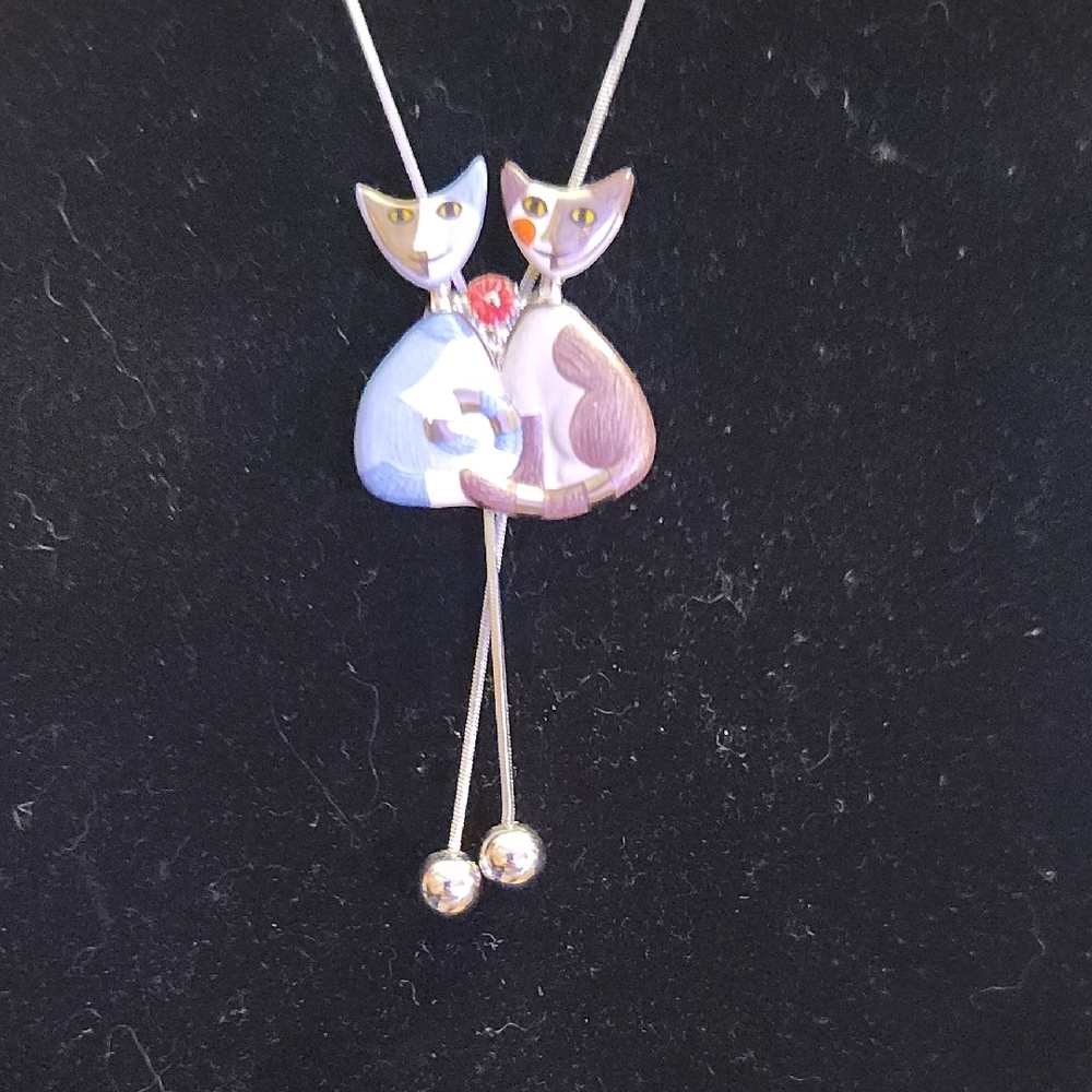 Goebel Rosina Wachtmeister Ceramic cats Adjustable Necklace. 30" Long
